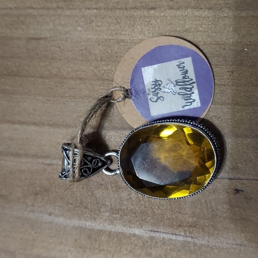 CITRINE Stamped Sterling Silver Pendant